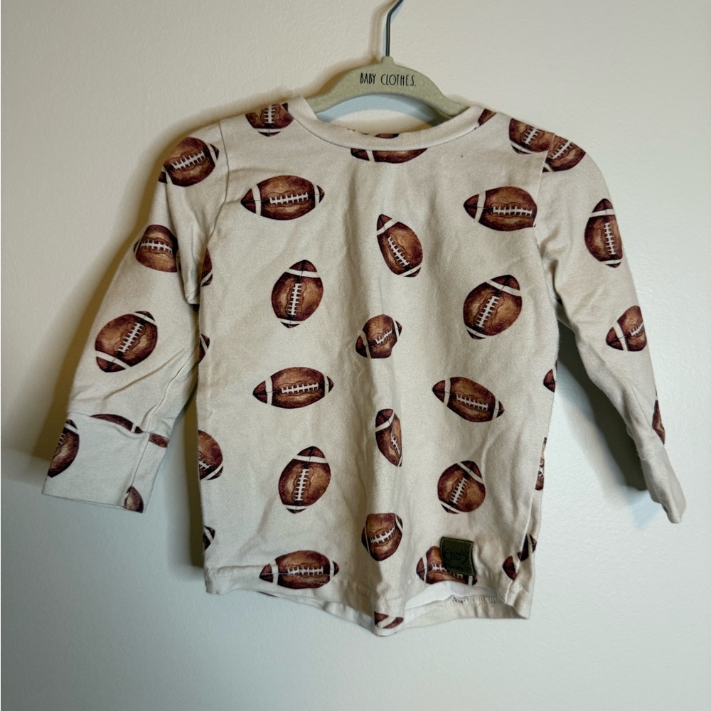 Kids Long Sleeve Football Print Tee - Cream/Brown